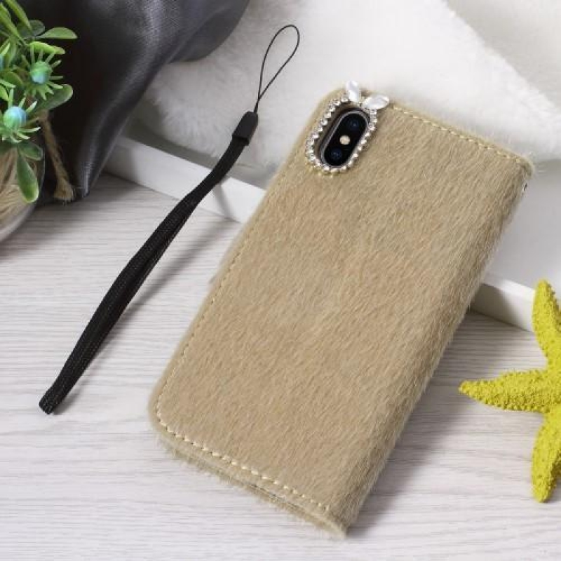 Slot PU bőr pénztárca tok iPhone X készülékhez - khaki színű