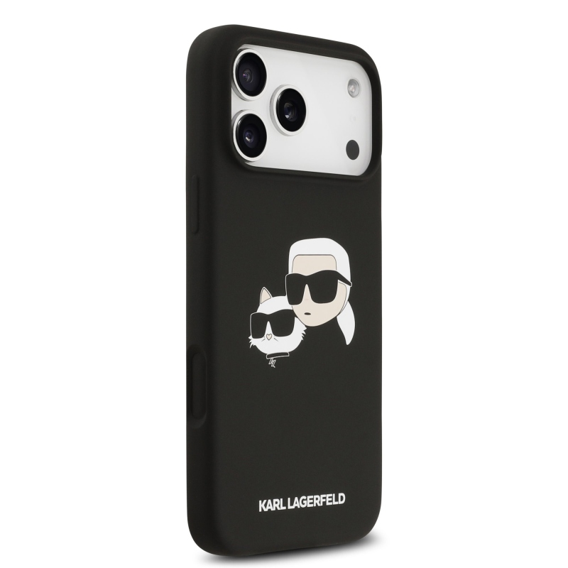 Karl Lagerfeld folyékony szilikon dupla fejű MagSafe hátlap iPhone 17 Pro Max fekete színűre