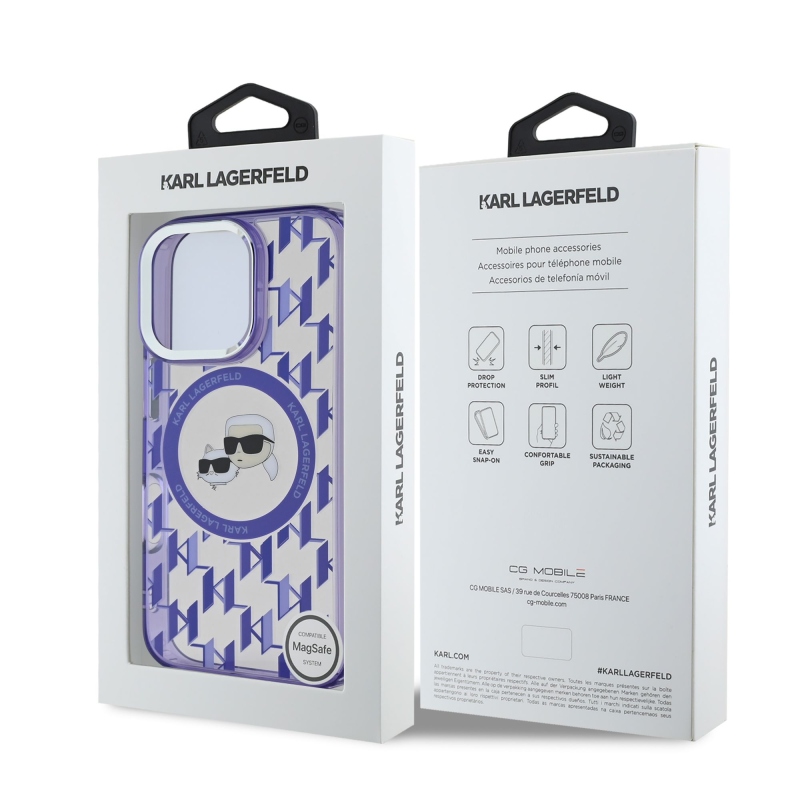 Karl Lagerfeld IML Monogram K&CH Heads MagSafe hátlap iPhone 16 Pro lila színű iPhone 16 Pro készülékhez