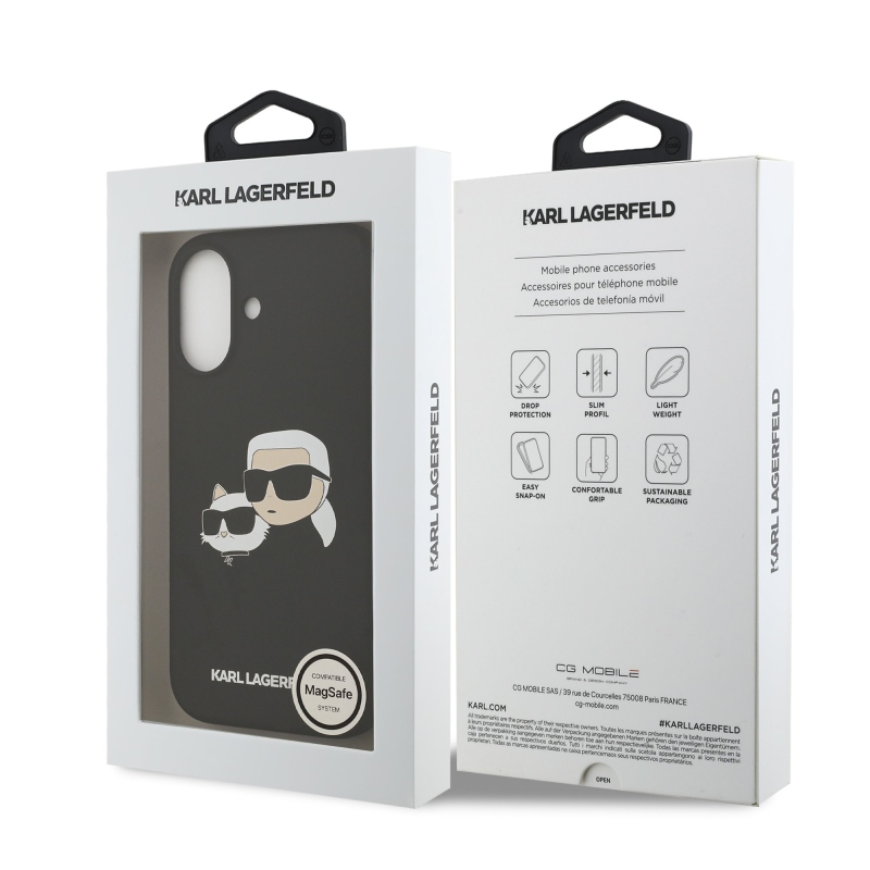 Karl Lagerfeld Folyékony szilikon dupla fejű MagSafe hátlap iPhone 17 fekete színűre