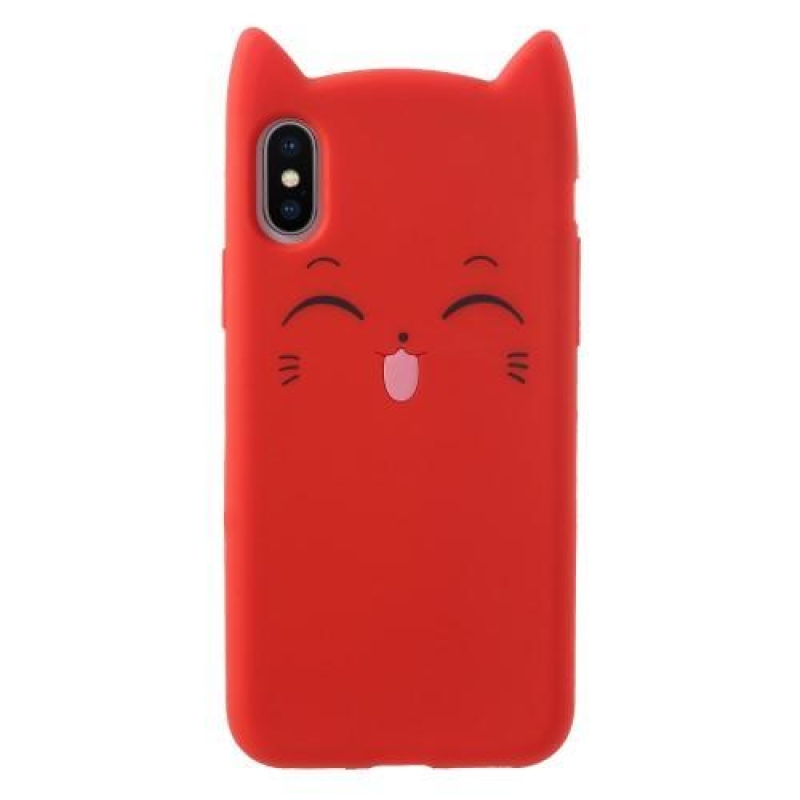 Mosolygó macska 3D szilikon tok iPhone X készülékhez - piros