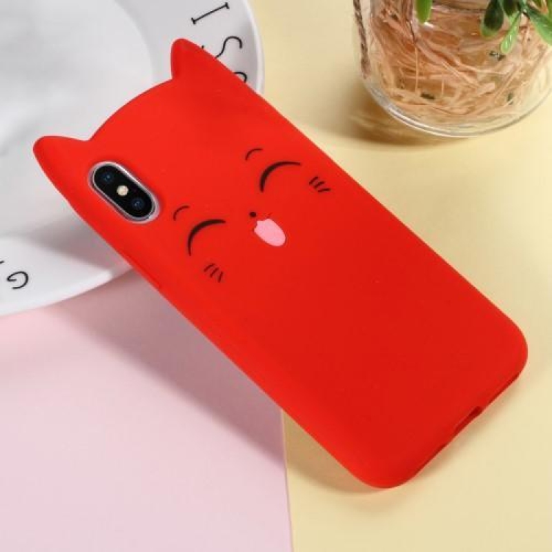 Mosolygó macska 3D szilikon tok iPhone X készülékhez - piros