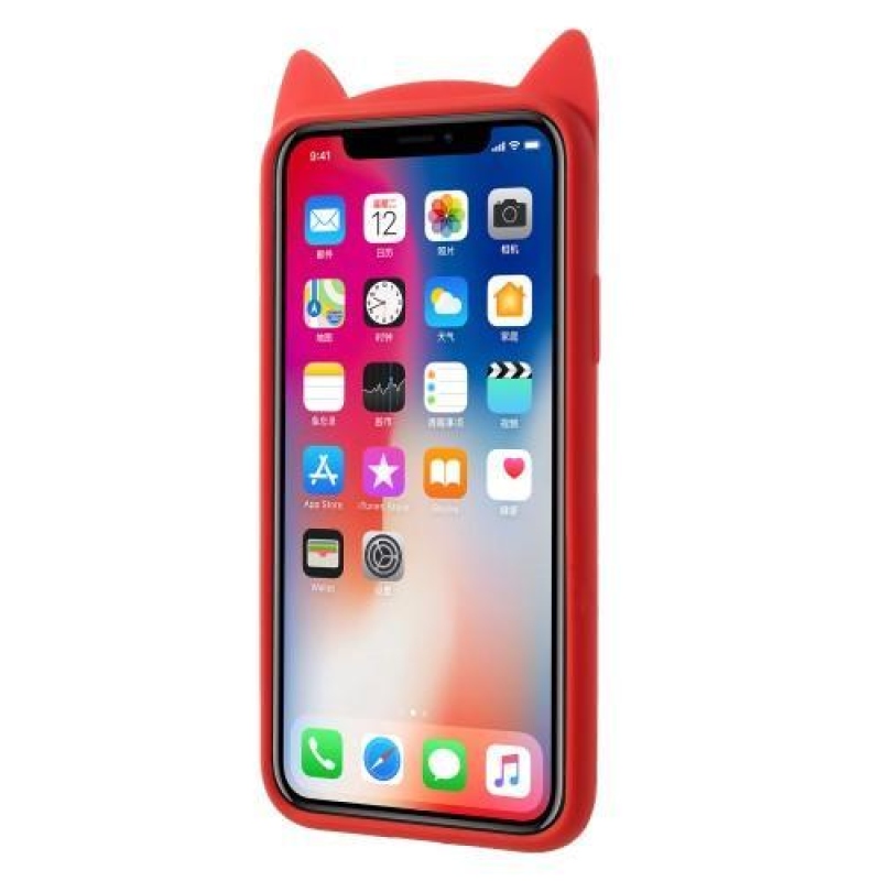 Mosolygó macska 3D szilikon tok iPhone X készülékhez - piros