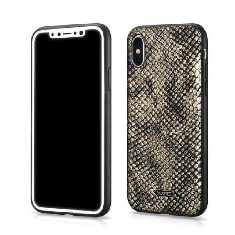 Kígyógél tok PU bőr hátlappal iPhone X készülékhez - arany színben