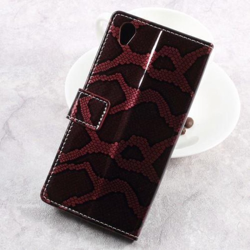 SnakeStyle könyvtáska Sony Xperia L1 készülékhez - bordó színben