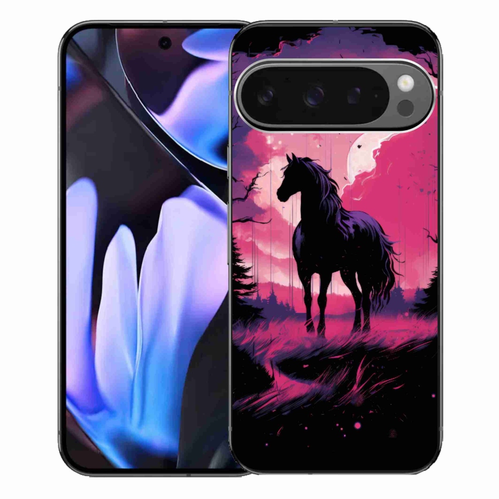 Zselés borítás mmCase a Google Pixel 9 Pro XL-hez - fekete rajzfilm ló 1