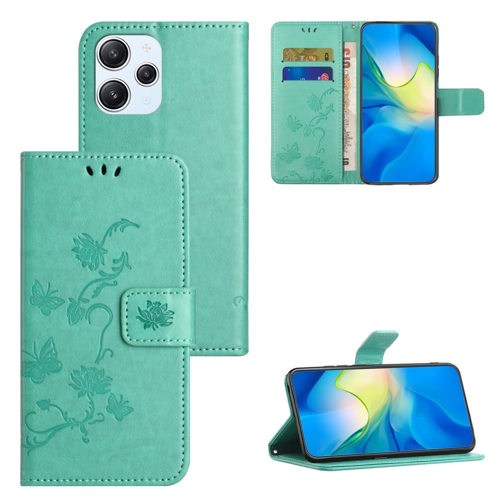 Virágos könyv tok a Xiaomi Redmi 12 4G/5G készülékhez - teáskék