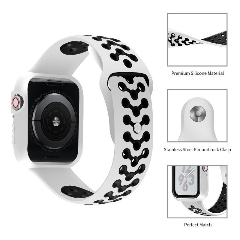 Puha, kéttónusú szilikon szíj Apple Watch 5/4 44mm órához - fehér/fekete