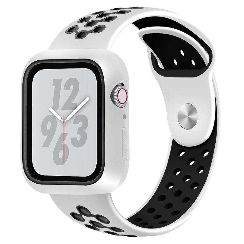 Puha, kéttónusú szilikon szíj Apple Watch 5/4 44mm órához - fehér/fekete