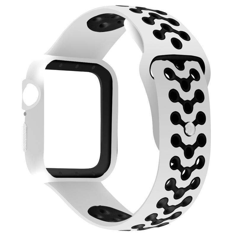 Puha, kéttónusú szilikon szíj Apple Watch 5/4 44mm órához - fehér/fekete