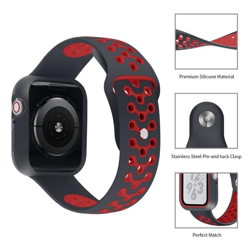 Puha, kéttónusú szilikon szíj Apple Watch 5/4 44mm órához - fekete/piros