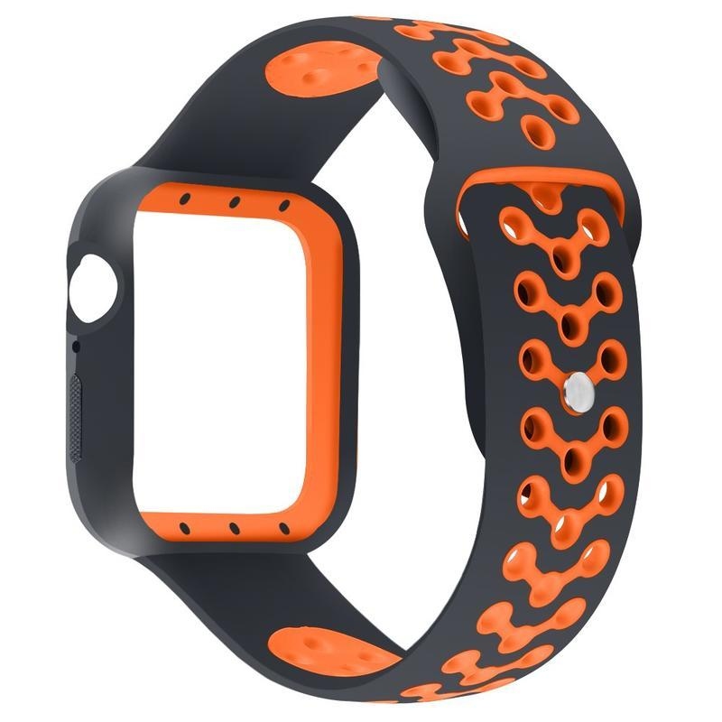 Puha, kéttónusú szilikon szíj Apple Watch 5/4 44mm órához - fekete/narancssárga