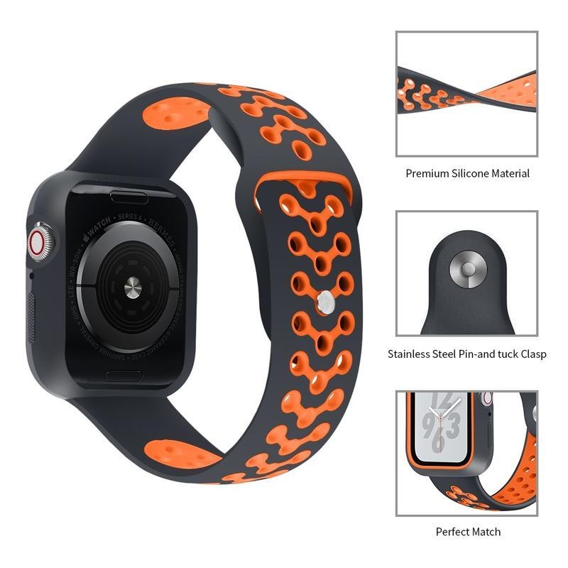 Puha, kéttónusú szilikon szíj Apple Watch 5/4 44mm órához - fekete/narancssárga