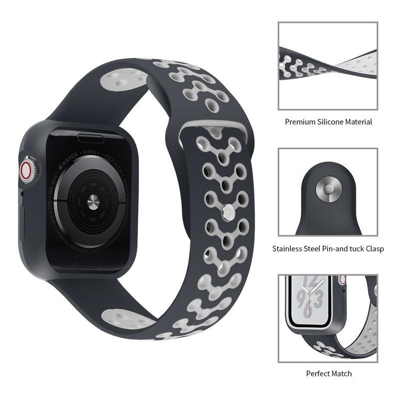 Puha, kéttónusú szilikon szíj Apple Watch 5/4 44mm órához - fekete/szürke