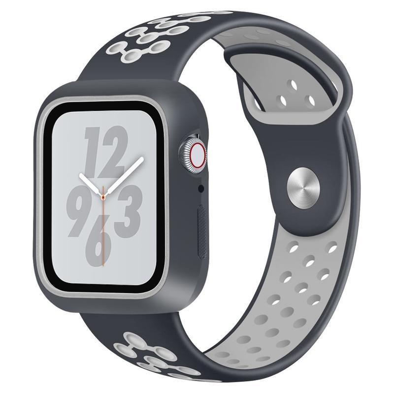 Puha, kéttónusú szilikon szíj Apple Watch 5/4 44mm órához - fekete/szürke