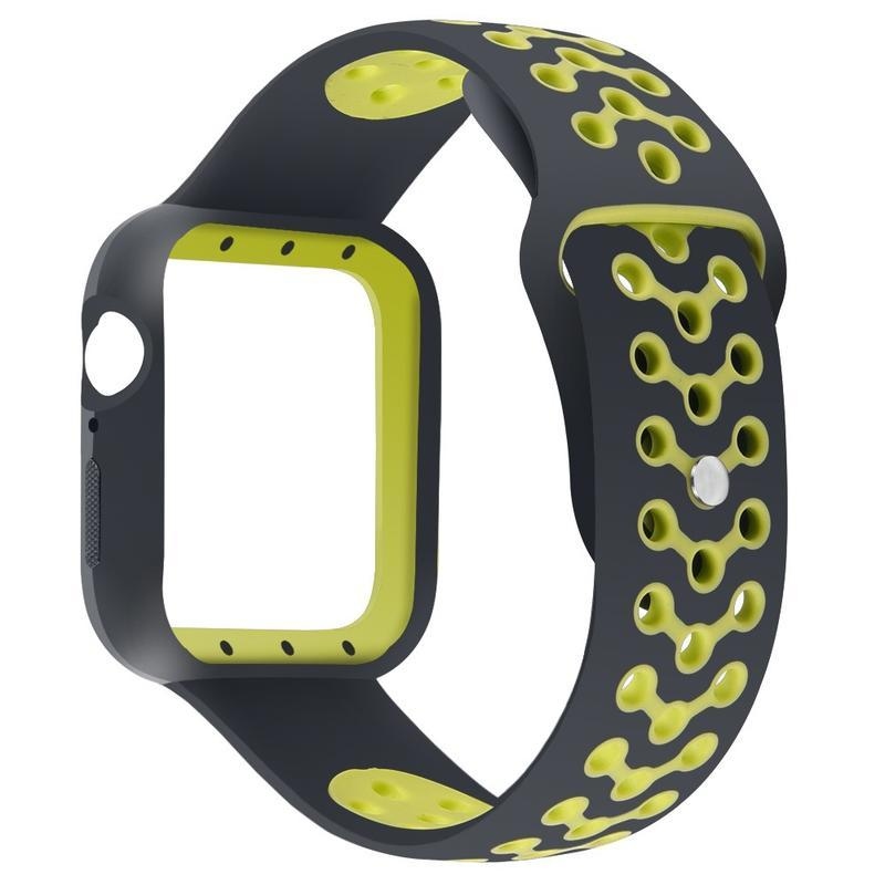 Puha, kéttónusú szilikon szíj Apple Watch 5/4 44mm-es órához - fekete/sárga