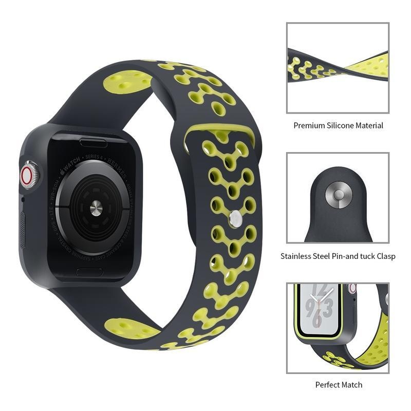 Puha, kéttónusú szilikon szíj Apple Watch 5/4 44mm-es órához - fekete/sárga