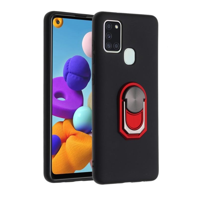 Puha szilikon tok ujjgyűrűvel Samsung Galaxy A21s készülékhez - fekete/piros