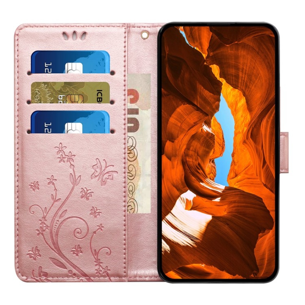 Virágok könyvtáska iPhone 17 Pro készülékhez - rózsaarany
