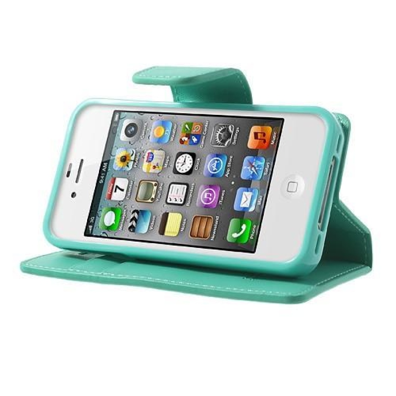 Sonata PU bőr könyvtáska iPhone 4 és 4s készülékhez - ciánkék színben