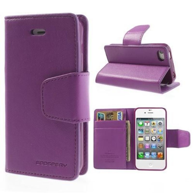 Sonata PU bőr könyvtáska iPhone 4 és 4s készülékhez - lila