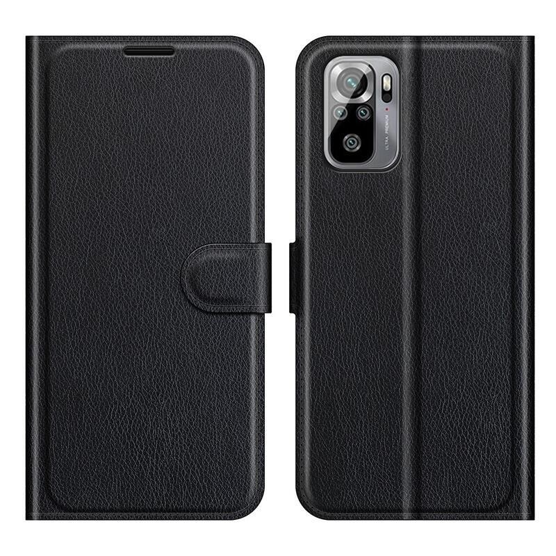 Hasított PU bőr pénztárca tok Xiaomi Redmi Note 10 4G/Redmi Note 10S/Poco M5s - fekete