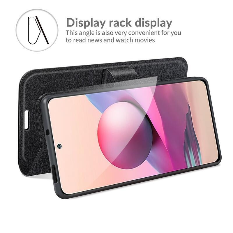 Hasított PU bőr pénztárca tok Xiaomi Redmi Note 10 4G/Redmi Note 10S/Poco M5s - fekete
