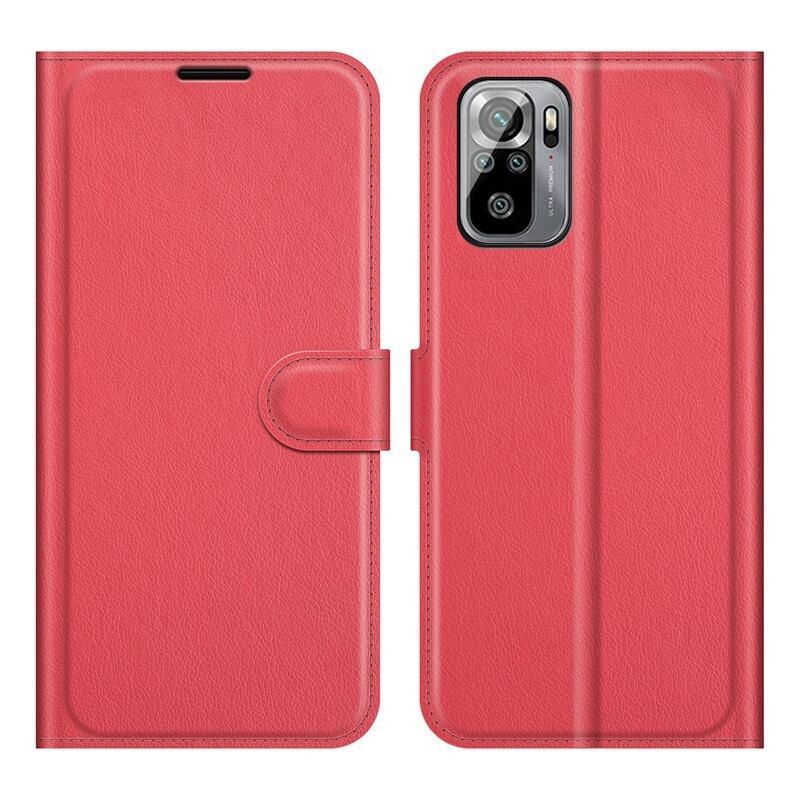 Osztott PU bőr pénztárca tok Xiaomi Redmi Note 10 4G/Redmi Note 10S/Poco M5s - piros