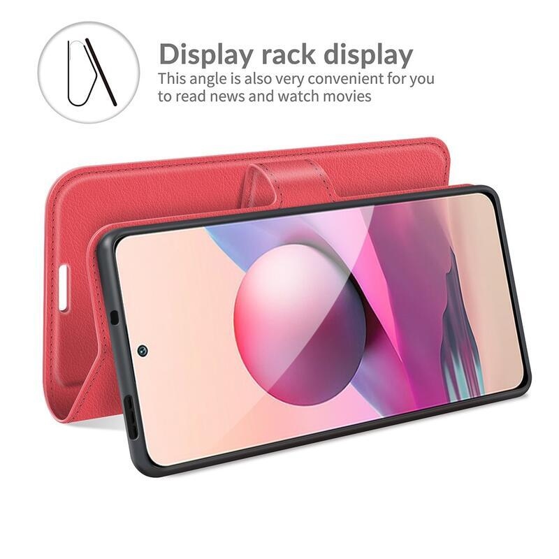 Osztott PU bőr pénztárca tok Xiaomi Redmi Note 10 4G/Redmi Note 10S/Poco M5s - piros