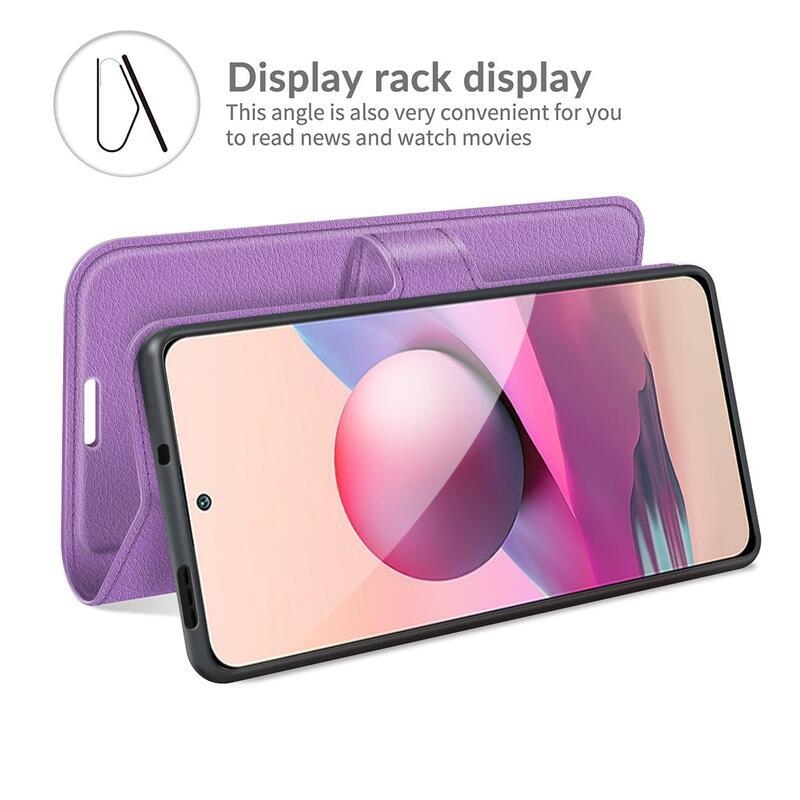 Osztott PU bőr pénztárca tok Xiaomi Redmi Note 10 4G/Redmi Note 10S/Poco M5s - lila