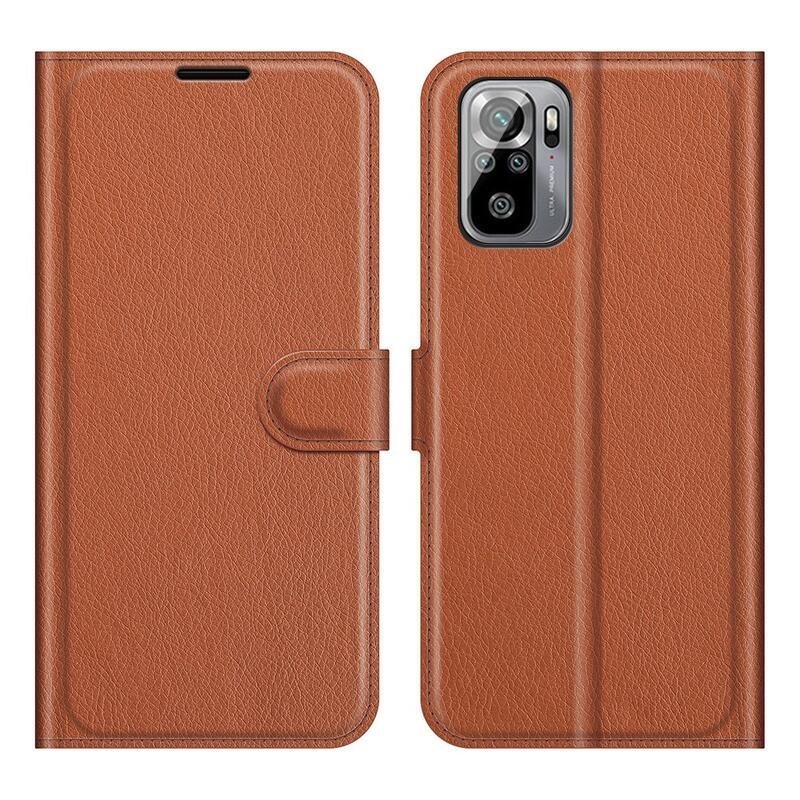 Osztott PU bőr pénztárca tok Xiaomi Redmi Note 10 4G/Redmi Note 10S/Poco M5s - barna