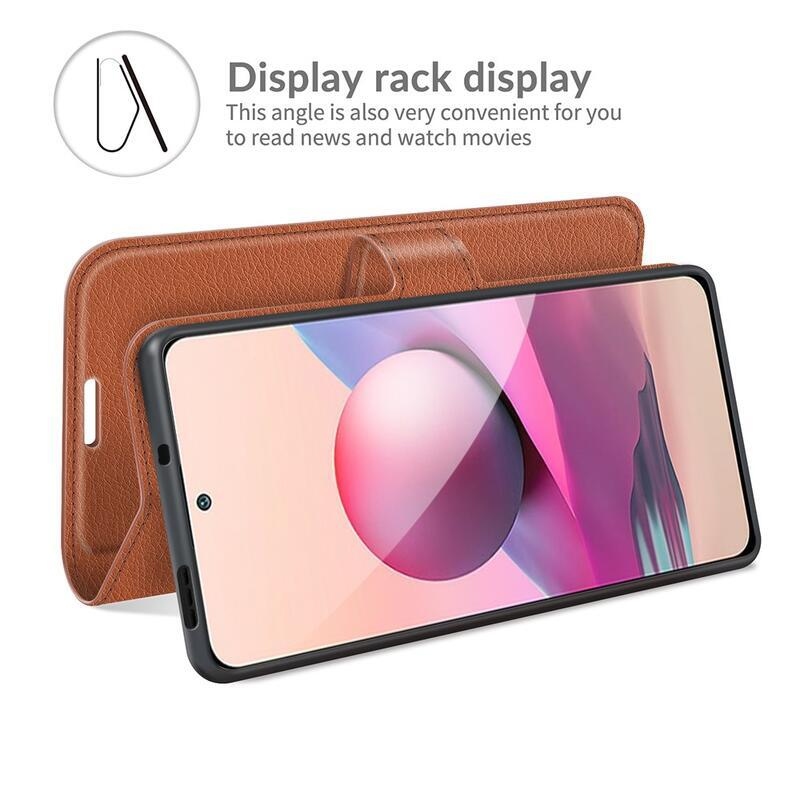 Osztott PU bőr pénztárca tok Xiaomi Redmi Note 10 4G/Redmi Note 10S/Poco M5s - barna