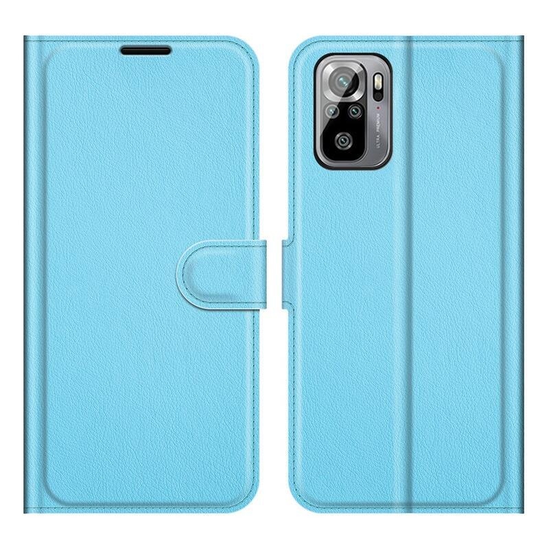 Osztott PU bőr pénztárca tok Xiaomi Redmi Note 10 4G/Redmi Note 10S/Poco M5s - kék