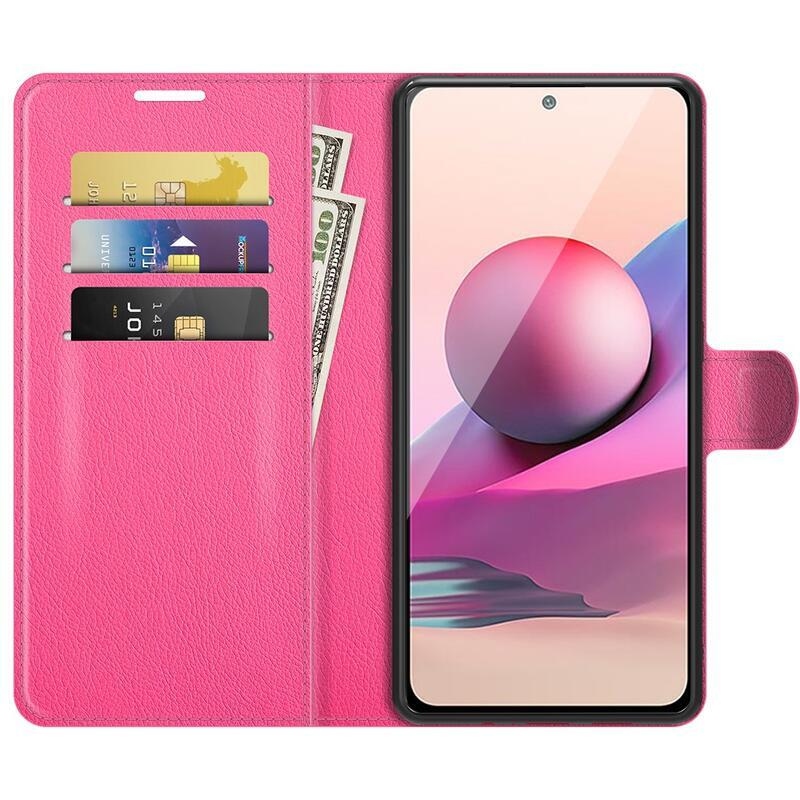Osztott PU bőr pénztárca tok Xiaomi Redmi Note 10 4G/Redmi Note 10S/Poco M5s - rózsaszínű