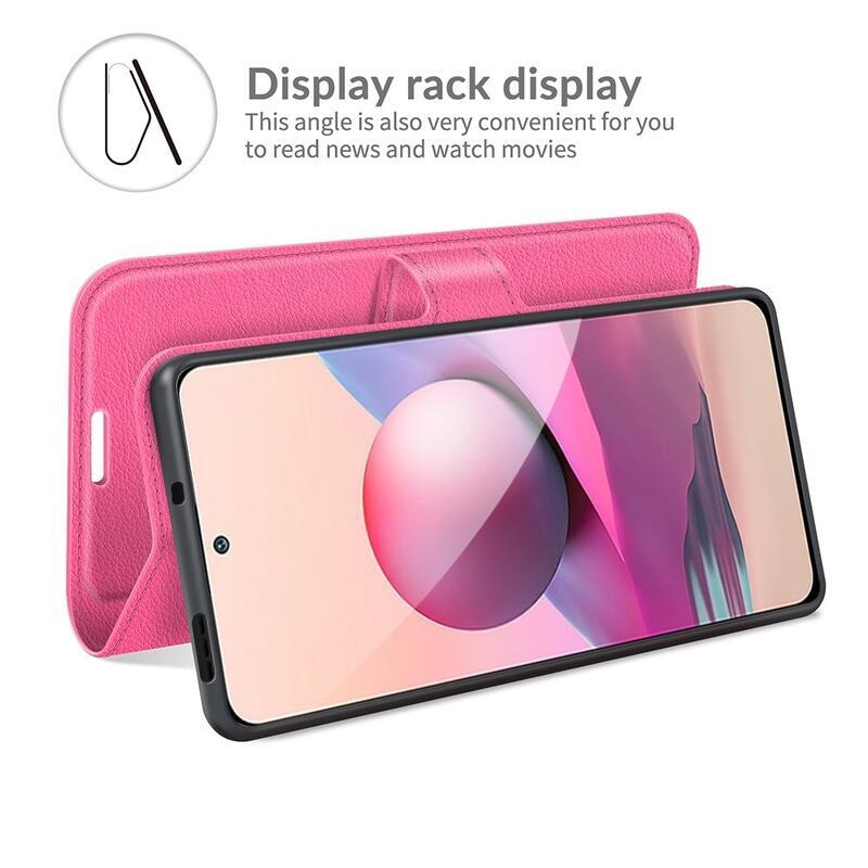 Osztott PU bőr pénztárca tok Xiaomi Redmi Note 10 4G/Redmi Note 10S/Poco M5s - rózsaszínű