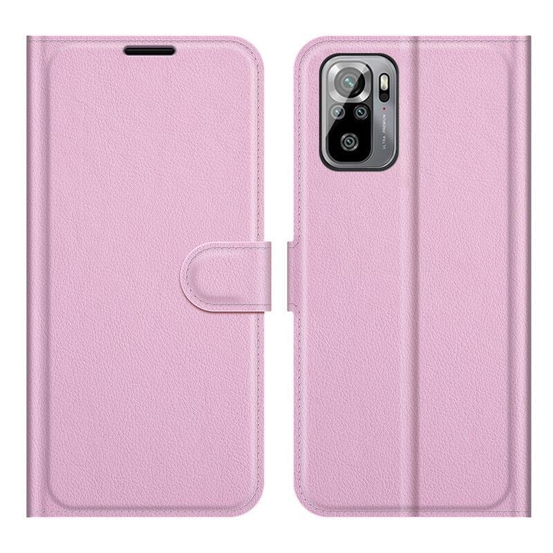 Osztott PU bőr pénztárca tok Xiaomi Redmi Note 10 4G/Redmi Note 10S/Poco M5s - rózsaszínű