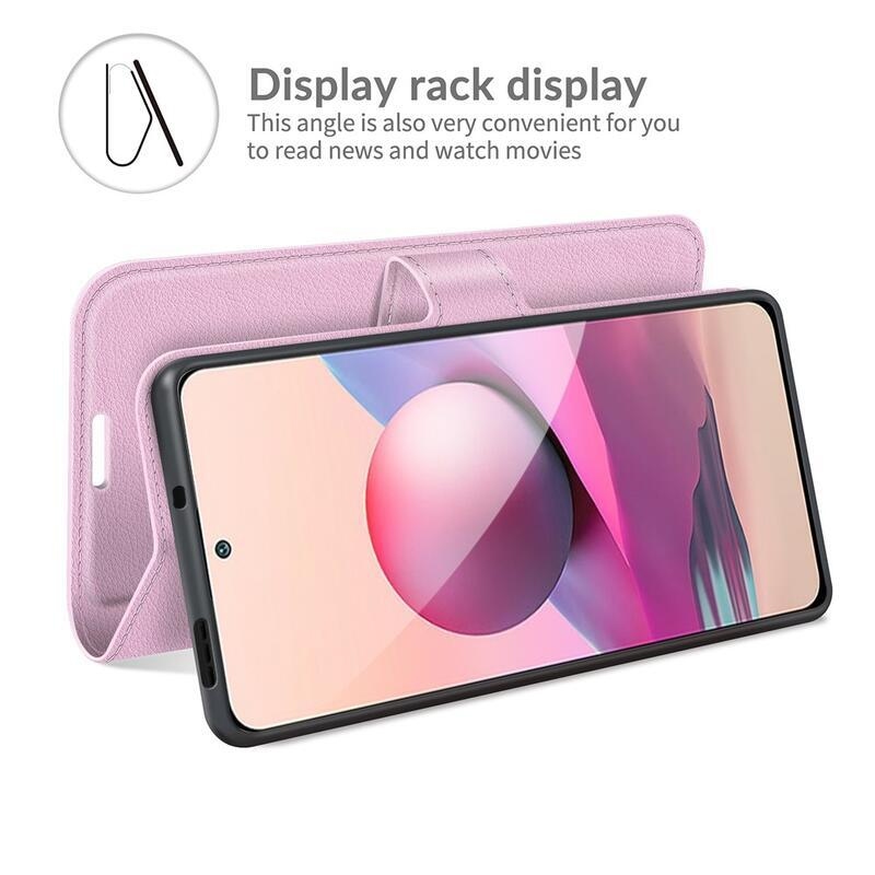 Osztott PU bőr pénztárca tok Xiaomi Redmi Note 10 4G/Redmi Note 10S/Poco M5s - rózsaszínű