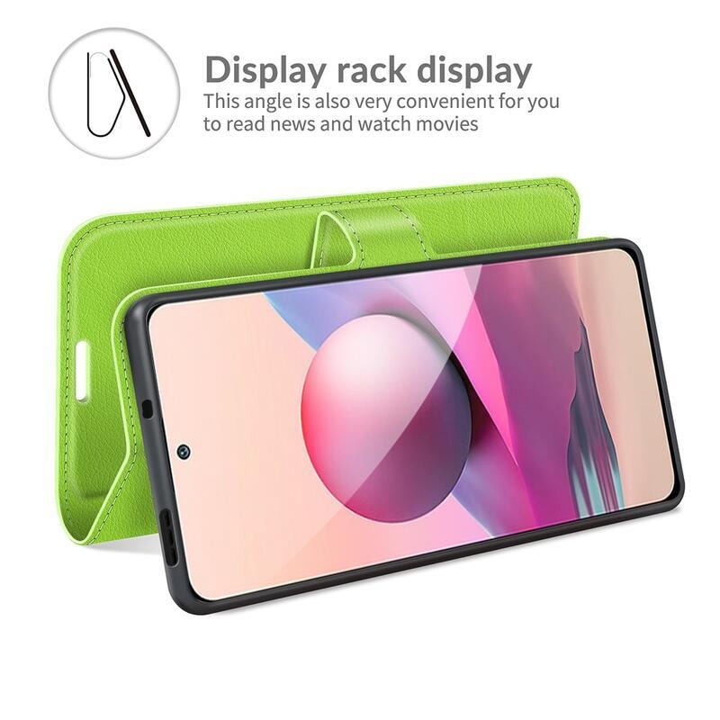 Osztott PU bőr pénztárca tok Xiaomi Redmi Note 10 4G/Redmi Note 10S/Poco M5s - zöld
