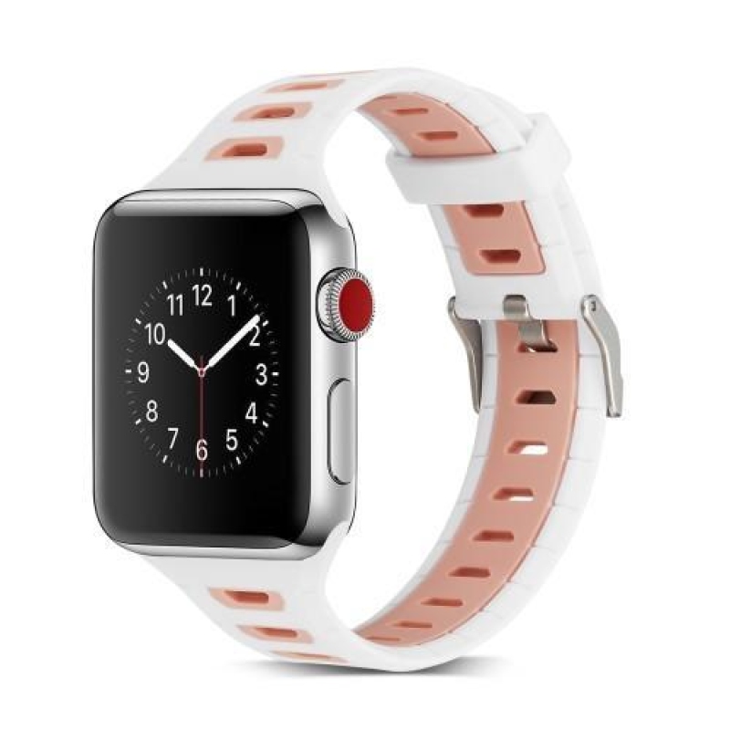 Sportos szilikon szíj Apple Watch 38mm-es órához - fehér és rózsaszín
