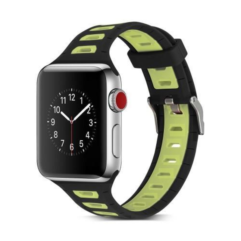Sportos szilikon szíj Apple Watch 38mm-es órához - fekete és sárgászöld színben
