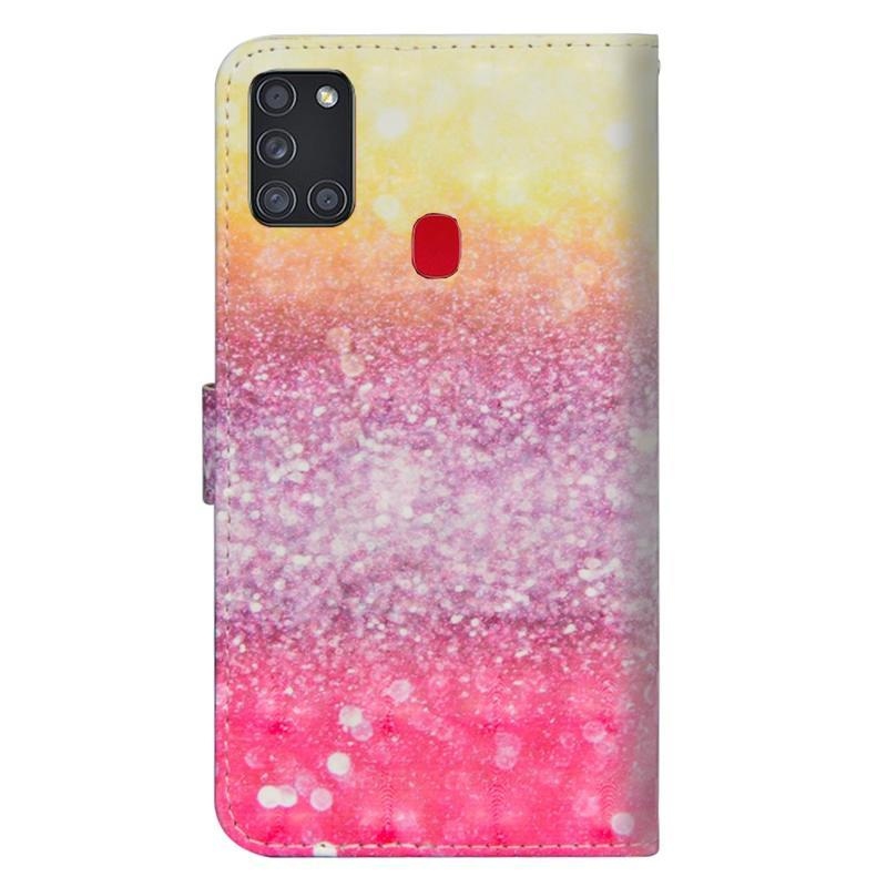Nyomtatott PU bőr pénztárca tok Samsung Galaxy A21s készülékhez - csillogó mintával