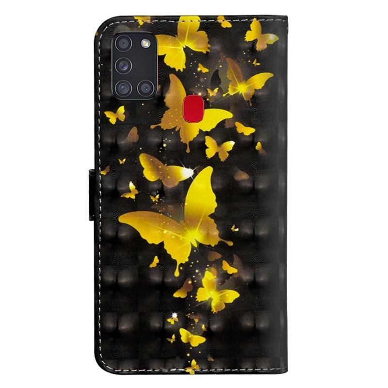 Nyomtatás PU bőr pénztárca tok Samsung Galaxy A21s - arany pillangók