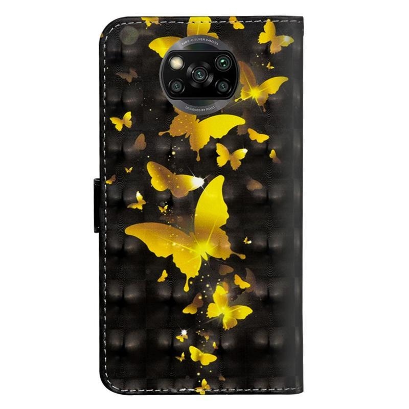 Nyomtatás PU bőr pénztárca tok Xiaomi Poco X3/X3 Pro - arany pillangók