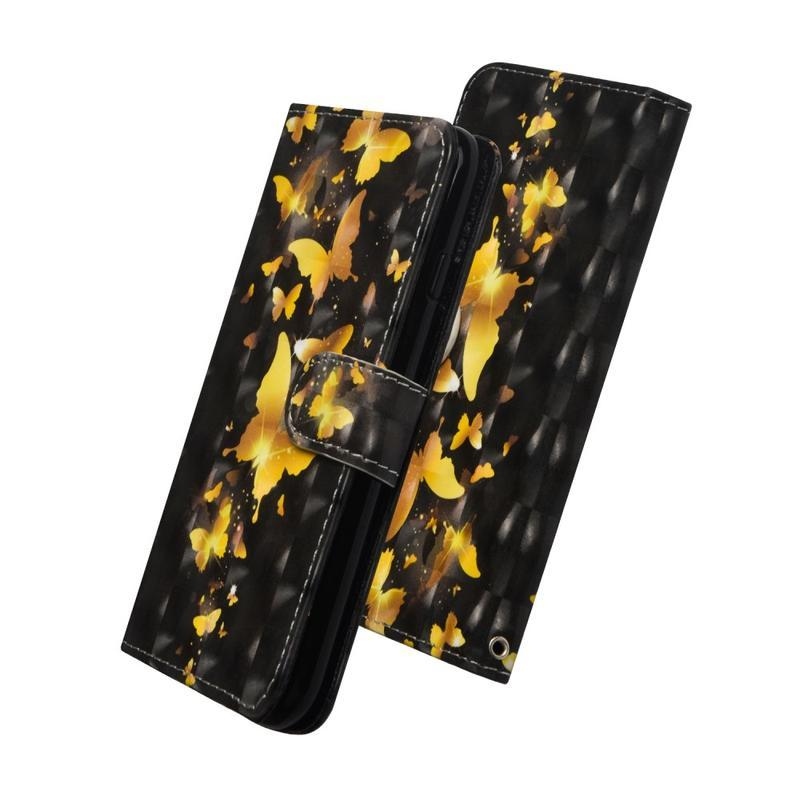 Nyomtatás PU bőr pénztárca tok Xiaomi Poco X3/X3 Pro - arany pillangók