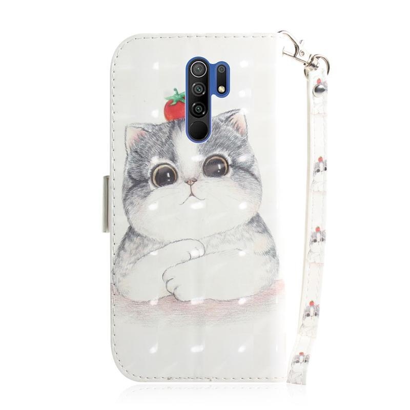 Foltos PU bőr pénztárca tok Xiaomi Redmi 9 - macska és paradicsom