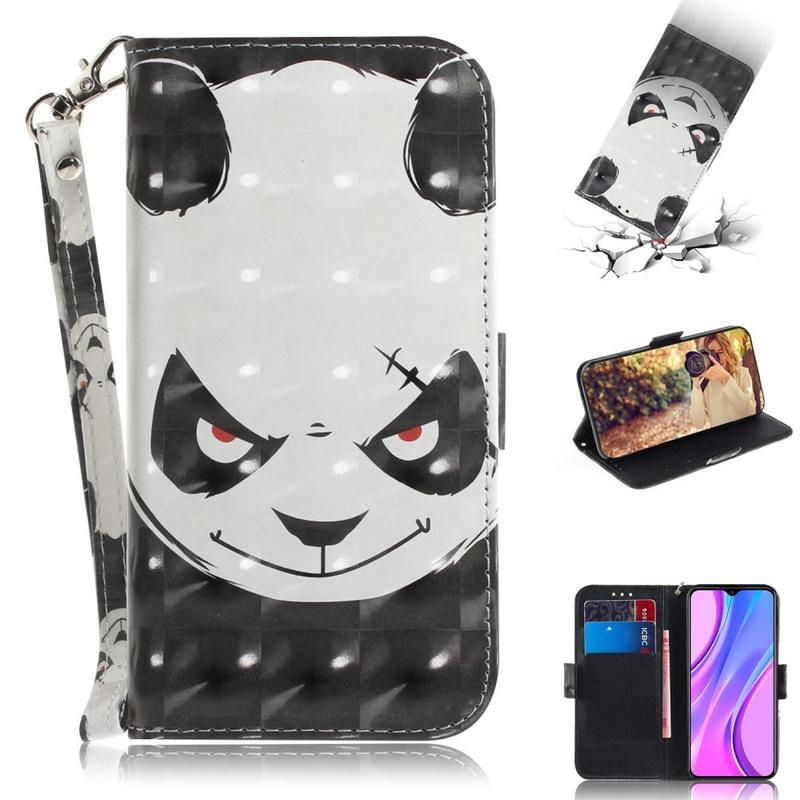 Spot PU bőr pénztárca tok Xiaomi Redmi 9 - dühös panda