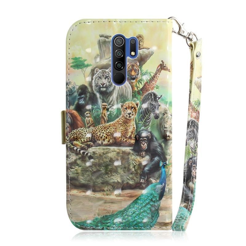 Foltos PU bőr pénztárca tok Xiaomi Redmi 9 - állati világ