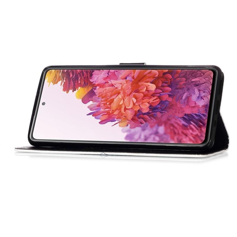 Foltos PU bőr pénztárca tok Samsung Galaxy S20 FE/S20 FE 5G - koponya virágokkal