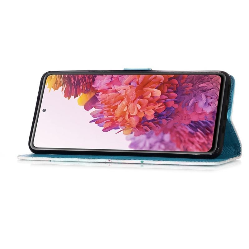 Foltos PU bőr pénztárca tok Samsung Galaxy S20 FE/S20 FE 5G - kék álomfogó