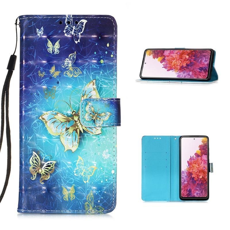 Foltos PU bőr pénztárca tok Samsung Galaxy S20 FE/S20 FE 5G - pillangókhoz